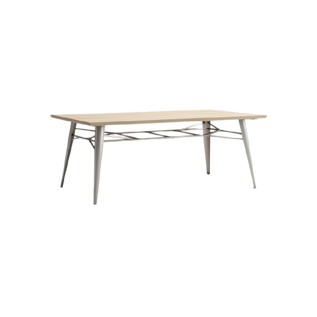 **Technische Titel in het Nederlands: ** Moderne Eettafel met Staalframe en Houten Blad