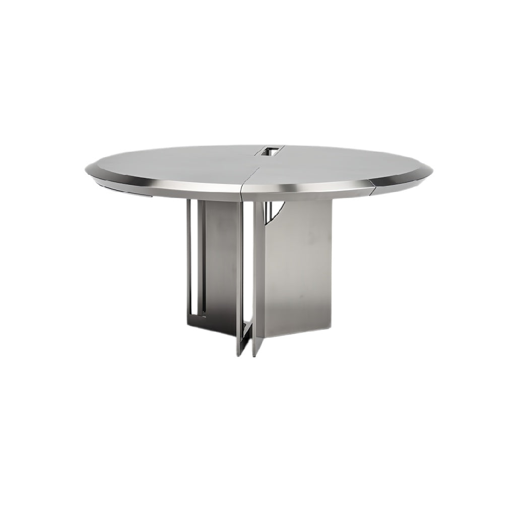 Technische Titel in het Nederlands: **Moderne Roestvrijstalen Tafel met Rond Ontwerp**