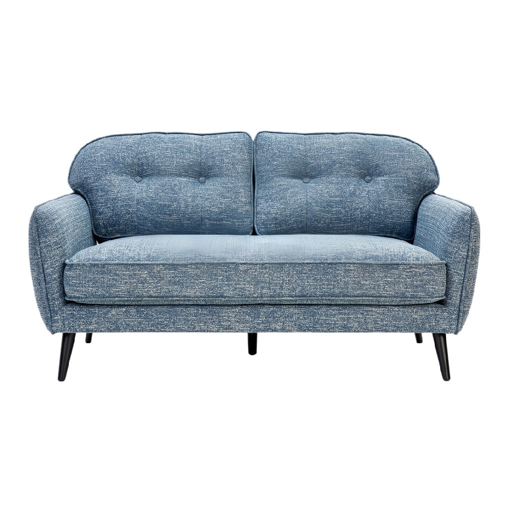 **Moderne bank van blauw textiel met kussens**