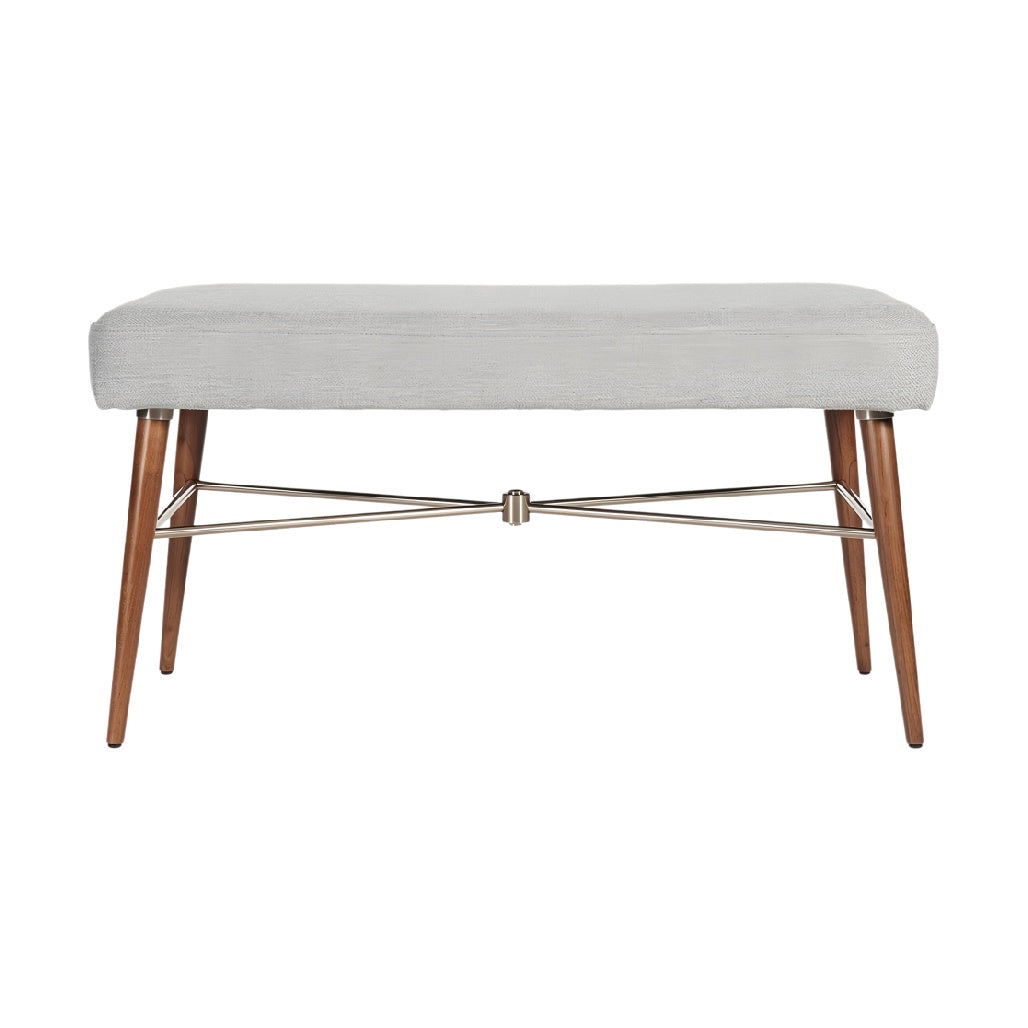 **Moderne poef met stoffen bekleding en houten poten**