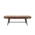 **Houten bank met stoffen zitting en moderne poten**